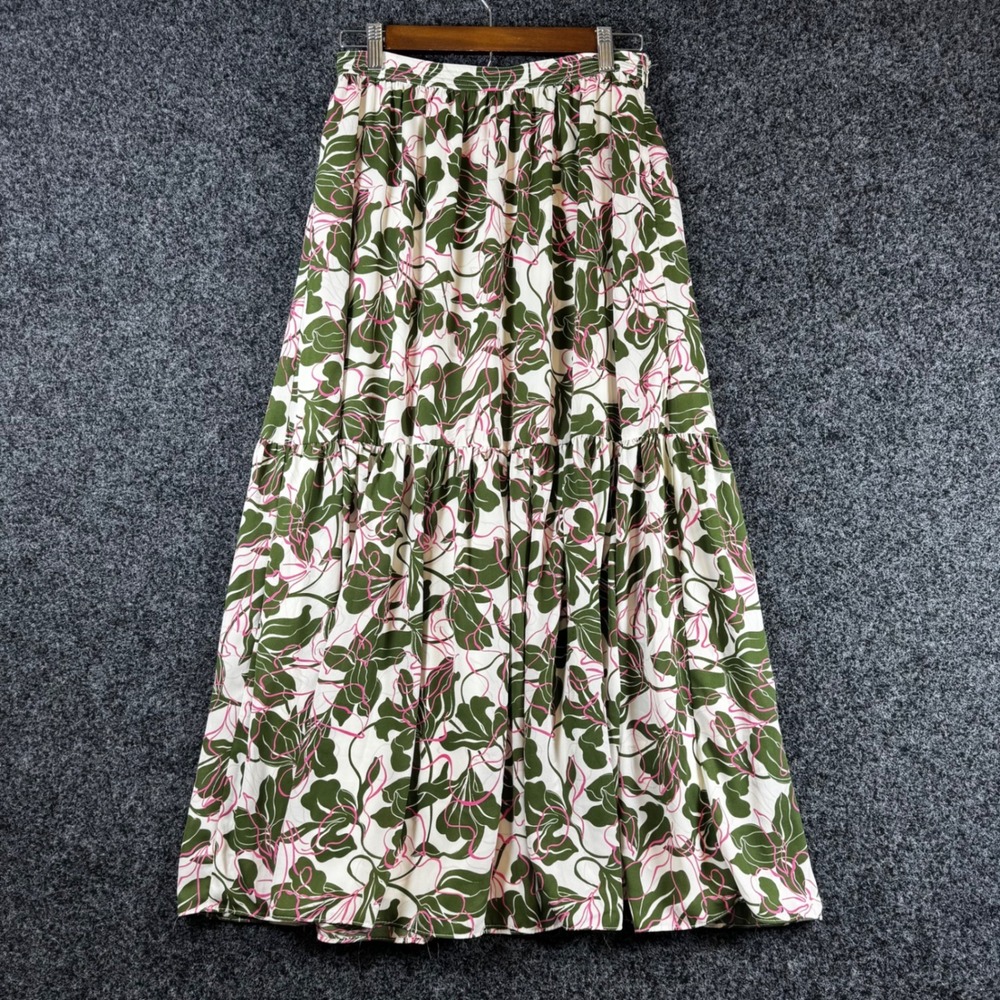 Parker Womens Floral Leaf Print Tiered Maxi Skirt Green Pink White Size Medium‎